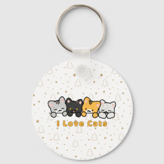 Cute Cat Illustration I Love Cats Kawaii Cartoon D キーホルダー