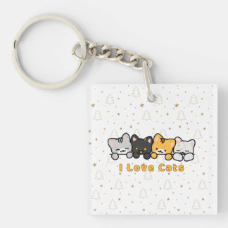 Cute Cat Illustration I Love Cats Kawaii Cartoon D キーホルダー