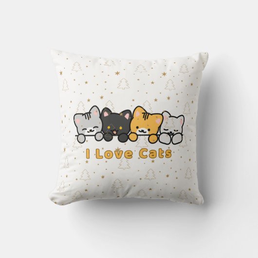 Cute Cat Illustration I Love Cats Kawaii Cartoon D クッション (正面)
