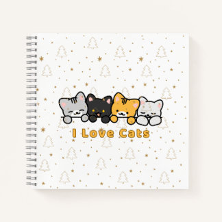 Cute Cat Illustration I Love Cats Kawaii Cartoon D ノートブック