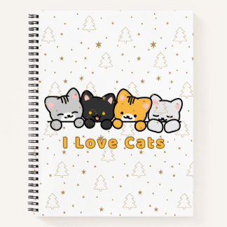 Cute Cat Illustration I Love Cats Kawaii Cartoon D ノートブック