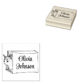 Cute Cat in a Bag Signature Name Wooden Stamp ラバースタンプ (押印)
