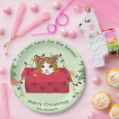 Cute Cat in a Box Here for the Boxes Christmas ペーパープレート (パーティー)