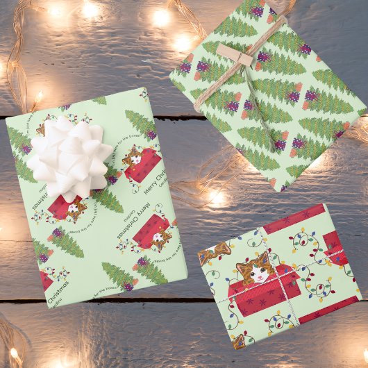 Cute Cat in a Box Here for the Boxes Christmas ラッピングペーパーシート