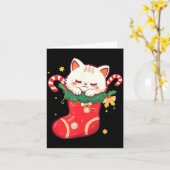 Cute Cat In Christmas Stocking Kawaii Anime Xmas G カード (黄色い花)