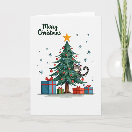 Cute Cat In Christmas Tree Merry Christmas Card Pr カード (正面)