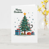 Cute Cat In Christmas Tree Merry Christmas Card Pr カード (黄色い花)