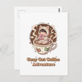 Cute Cat in Coffee Cup - Cozy Adventure art ポストカード (正面/裏面)