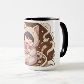 Cute Cat in Coffee Cup - Cozy Adventure art マグカップ (正面右)