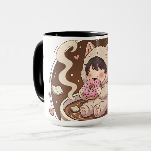 Cute Cat in Coffee Cup - Cozy Adventure art マグカップ (正面左)
