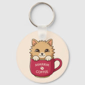 Cute Cat in Coffee Mug Beige Custom Text キーホルダー (裏面)