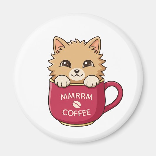 Cute Cat in Coffee Mug Custom Text マグネット (正面)