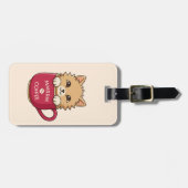 Cute Cat in Coffee Mug Custom Text Beige ラゲッジタグ (正面横)