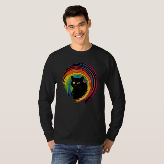 cute Cat in Front of Rainbow cats  catowner Tシャツ (正面フル)