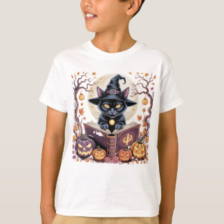 Cute cat in pumpkin garden Halloween T-shirt Tシャツ