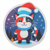 Cute Cat in Santa Hat シール (正面)