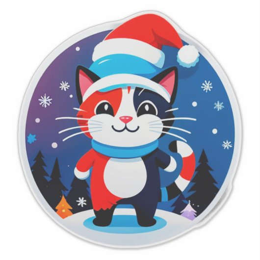 Cute Cat in Santa Hat シール (正面)