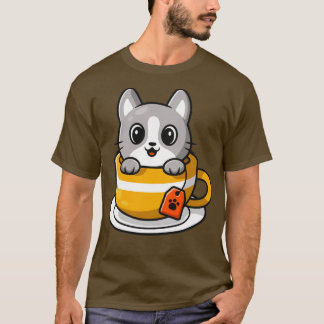 Cute Cat In Tea Cupアニメ Tシャツ