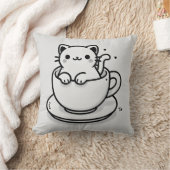 Cute Cat in Teacup Throw Pillow クッション (ブランケット)