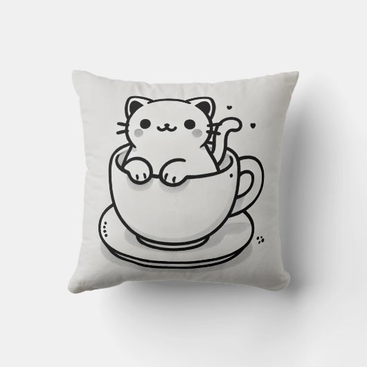 Cute Cat in Teacup Throw Pillow クッション (裏面)