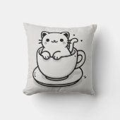 Cute Cat in Teacup Throw Pillow クッション (正面)