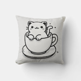 Cute Cat in Teacup Throw Pillow クッション