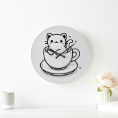 Cute Cat in Teacup Wall Clock ラージ壁時計 (ホーム)