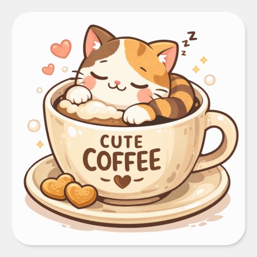 Cute Cat Inside Coffee Cup | Cozy Cat Lover Design スクエアシール (正面)