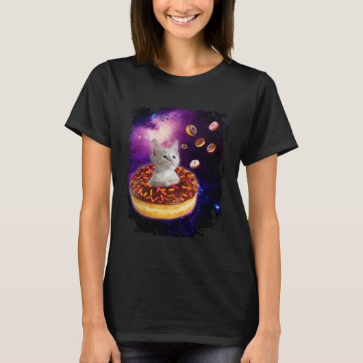 Cute Cat Inside Donut in Space Boys Girl  Kitty in Tシャツ (正面)