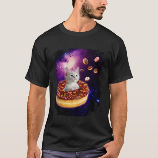 Cute Cat Inside Donut in Space Boys Girl  Kitty in Tシャツ (正面)