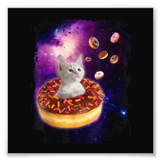 Cute Cat Inside Donut In Space Kitty Lovers フォトプリント (正面)