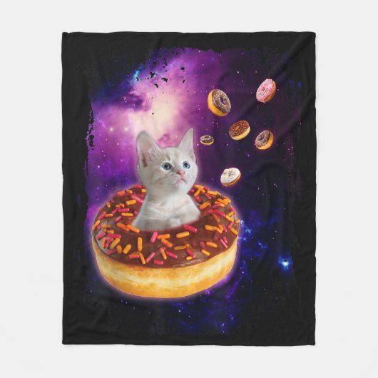 Cute Cat Inside Donut In Space Kitty Lovers フリースブランケット (正面)
