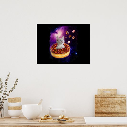 Cute Cat Inside Donut In Space Kitty Lovers ポスター (キッチン)