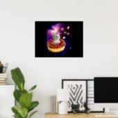 Cute Cat Inside Donut In Space Kitty Lovers ポスター (ホームオフィス)