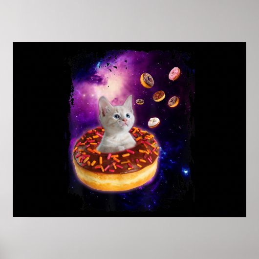 Cute Cat Inside Donut In Space Kitty Lovers ポスター (正面)