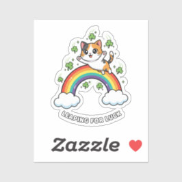 Cute Cat Jumping Over Rainbow Kawaii St Patrick  シール