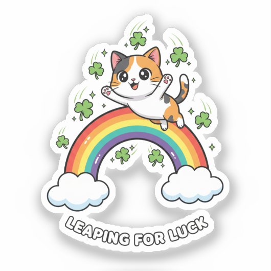 Cute Cat Jumping Over Rainbow Kawaii St Patrick  シール (正面)