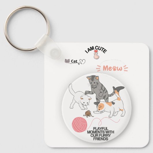 Cute Cat Keychain – Adorable Kitty Charm for key キーホルダー (正面)