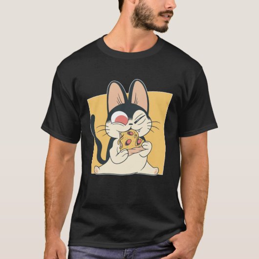 Cute Cat Kitten Eating Pizza Cats   Kids Girls Tシャツ (正面)