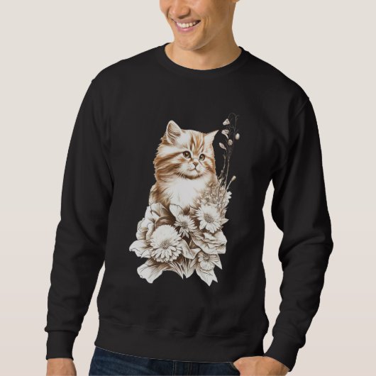 Cute Cat Kitten & Flowers Cat Owner Cat スウェットシャツ (正面)