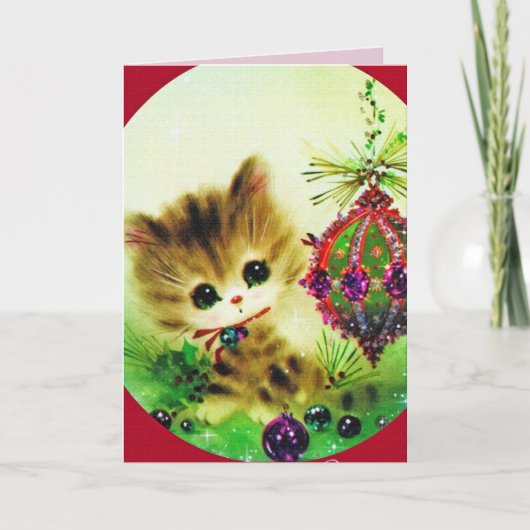 CUTE CAT KITTEN VINTAGE CHRISTMAS CARDS カード (正面)