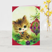 CUTE CAT KITTEN VINTAGE CHRISTMAS CARDS カード (黄色い花)