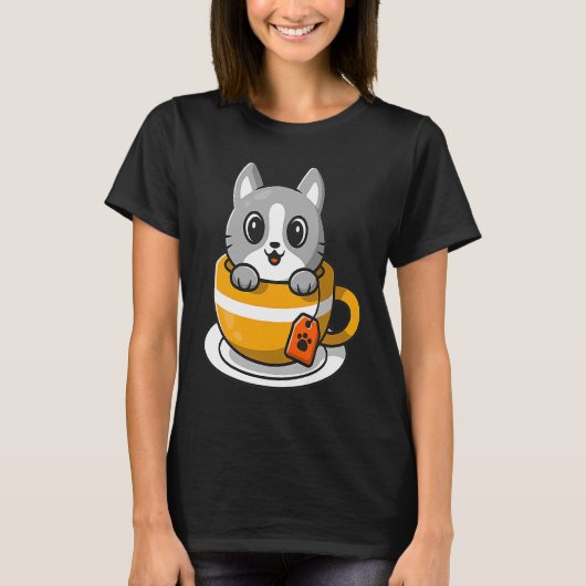 Cute Cat Kitty in a coffee or tea cup Tシャツ (正面)