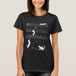 Cute Cat Kitty Playing Music Note Clef Musician Tシャツ