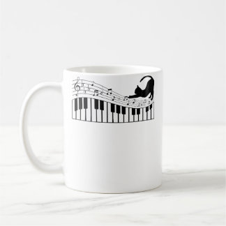 Cute Cat Kitty Playing Piano Music Clef Pianist Mu コーヒーマグカップ