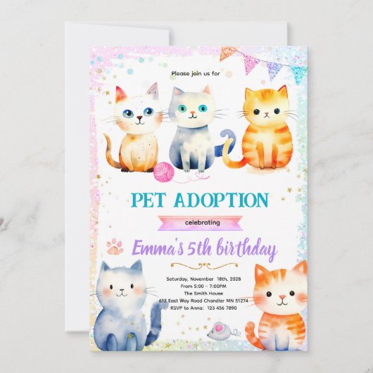 Cute cat kitty theme party invitation 招待状 (正面)