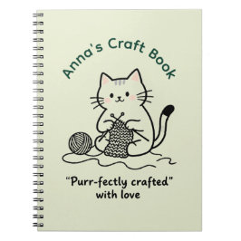 Cute Cat Knitting Craft Book Light Green Design ノートブック