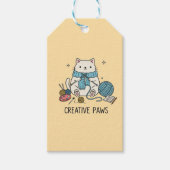 Cute Cat Knitting Creative Paws Yellow Stationery ギフトタグ (正面)