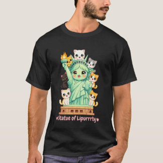 Cute Cat Lady Liberty Cartoon with Kittens u2013 F Tシャツ