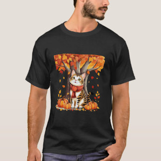 Cute Cat Leaf Fall Autumn for Cat Lovers Tシャツ